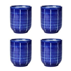 4Pcs Japanese Style Blue Ceramic Teacups Small Straight Wine Cups 150ML