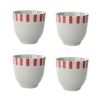 4Pcs Japanese Style Red Short Stripe Ceramic Teacups Small Straight Wine Glass 150ML