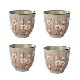 4Pcs Japanese Style Pink Sakura Ceramic Teacups Small Straight Wine Cups 150ML