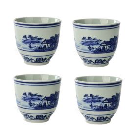 4Pcs Chinese Style Blue Painting Ceramic Teacups Small Straight Wine Cups 150ML