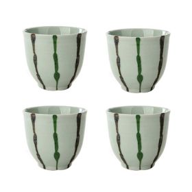 4Pcs Japanese Style Brown Green Stripe Ceramic Teacups Small Straight Wine Glass 150ML