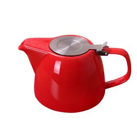 Large Porcelain Teapot Red 900ml (3-4 cups) Stainless Steel Lid and Extra-Fine Infuser Stylish Teapot to Brew Loose Leaf Tea