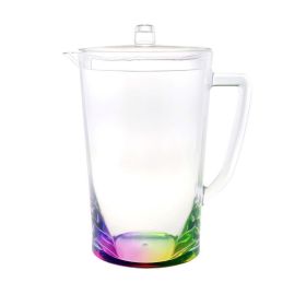 2.75 Quarts Designer Oval Halo Rainbow Acrylic Pitcher with Lid, Crystal Clear Break Resistant Premium Acrylic Pitcher for All Purpose BPA Free