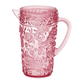 2.5 Quarts Designer Paisley Pink Acrylic Pitcher with Lid, Crystal Clear Break Resistant Premium Acrylic Pitcher for All Purpose BPA Free
