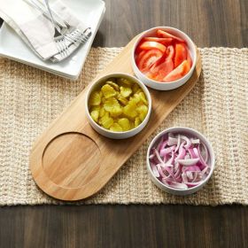 Better Homes & Gardens Acacia Wood Tray and Stoneware Bowl for Condiment, 19.69x7.28x2.17 in,3.96 lb