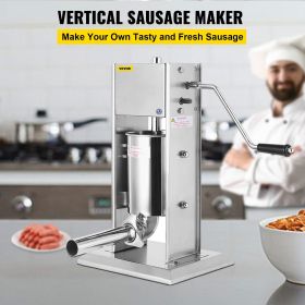 VEVOR Manual Sausage Stuffer Maker 15L Capacity, Two Speed Vertical Meat Filler Stainless Steel, Heavy Duty Sausage Filler with 5 Filling Funnels for