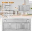 Range Hood Insert 30 inch; Stainless Steel Kitchen Vent Hood 600CFM; Built-in Kitchen Stove Hood w/Front Button Controls and Front LED Lights; Baffle