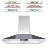 30 inch Range Hood Wall Mounted 450 CFM Touch Panel Kitchen Stainless Steel Vented
