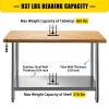 VEVOR Maple Top Work Table, Stainless Steel Kitchen Prep Table Wood, 36 x 30 Inches Metal Kitchen Table with Lower Shelf and Feet Stainless Steel Tabl
