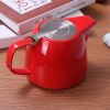 Large Porcelain Teapot Red 900ml (3-4 cups) Stainless Steel Lid and Extra-Fine Infuser Stylish Teapot to Brew Loose Leaf Tea