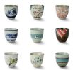 4Pcs Japanese Style Brown Green Stripe Ceramic Teacups Small Straight Wine Glass 150ML